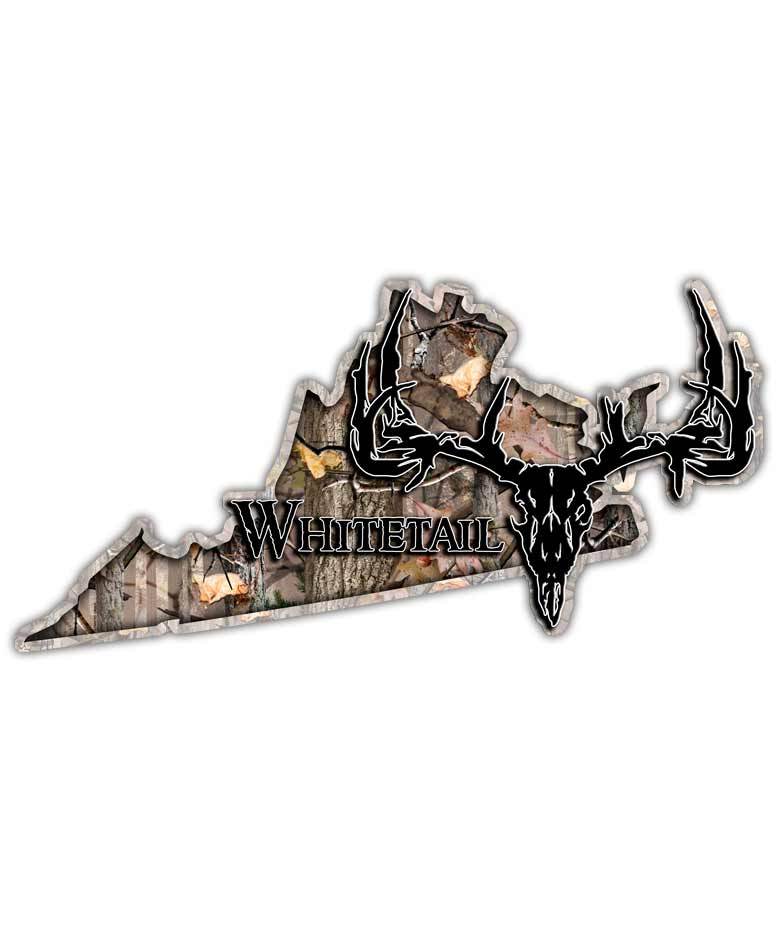 Virginia State Hunting Decal – Whitetail Deer Skull Camo Sticker VA