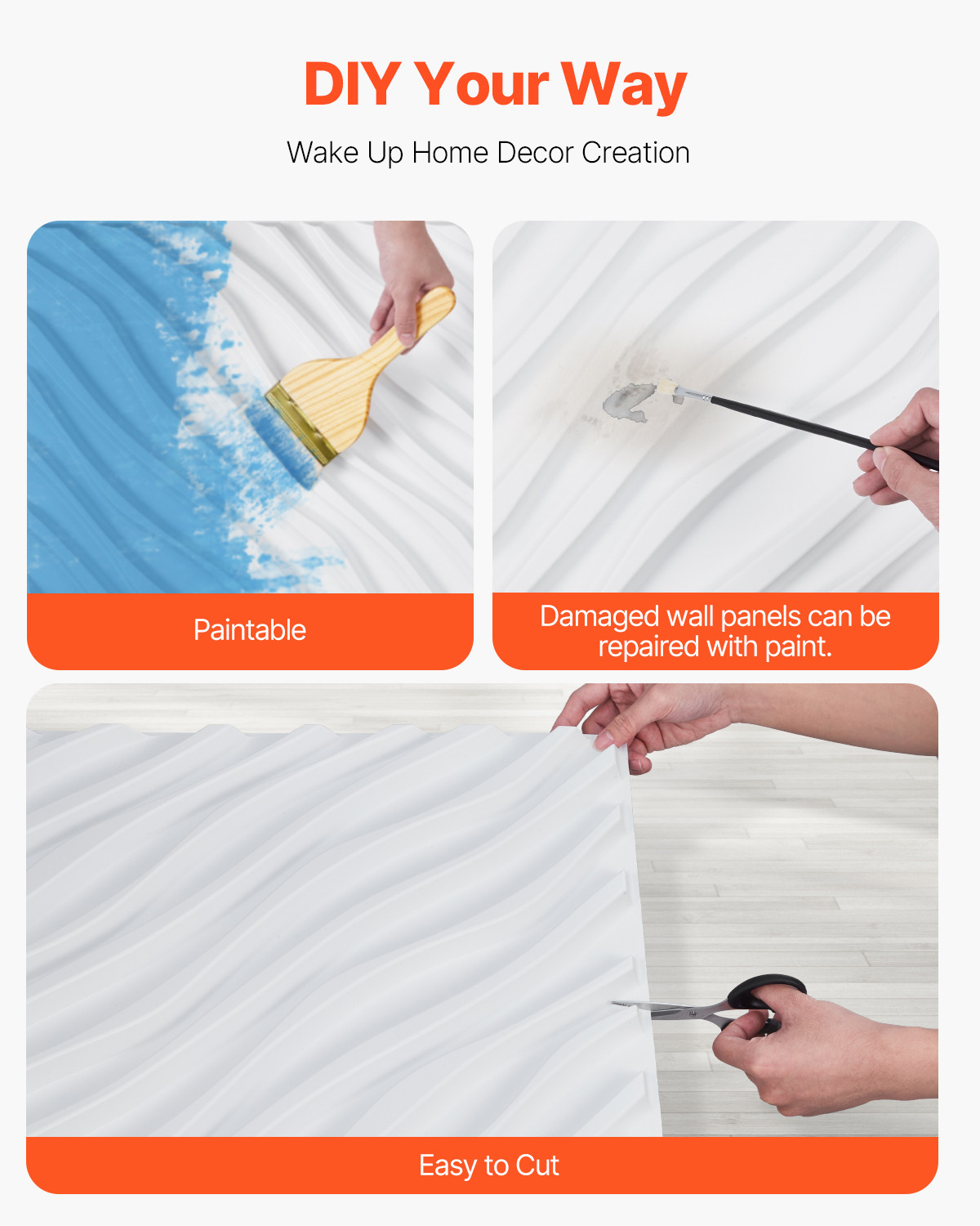 3D Wall Panels 12-Pack 19.7 x 19.7 inch PVC 32 Sq.Ft Coverage Wave Matte White