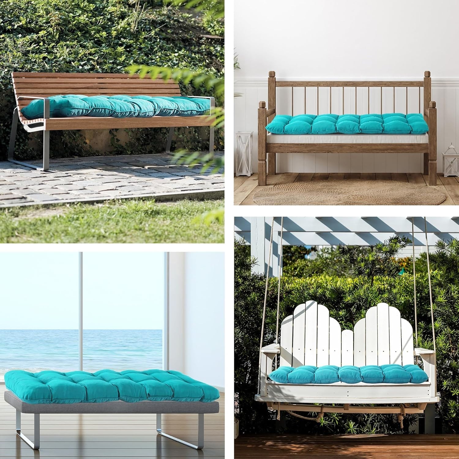 48x18x5" Waterproof Outdoor Bench Cushion – Fade-Resistant Teal Blue