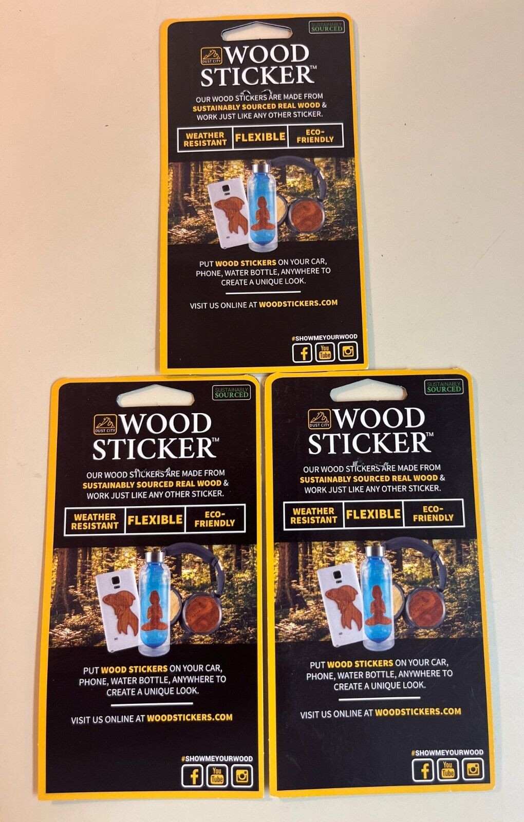 Dust City Wood 3 Stickers Lot Back to School, Nature, Peace, Namaste, Flower