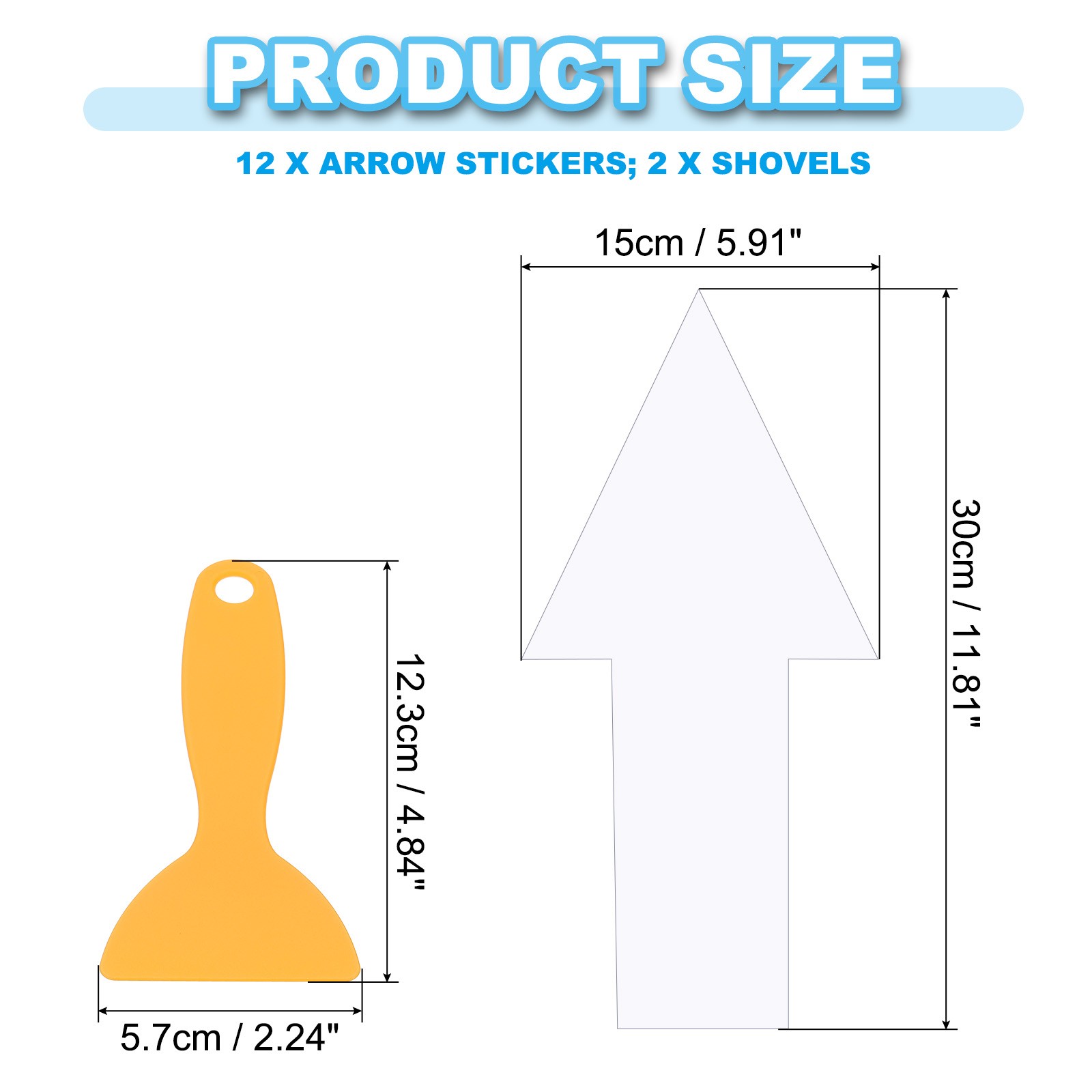 12" x 6" Arrow Sticker, 12Pcs Floor Stickers with Shovel, White