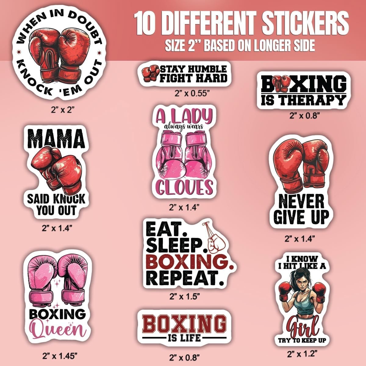 10pcs Boxing Sticker Motivational Boxing Quotes Gloves Fighter Gym Athlete Decor