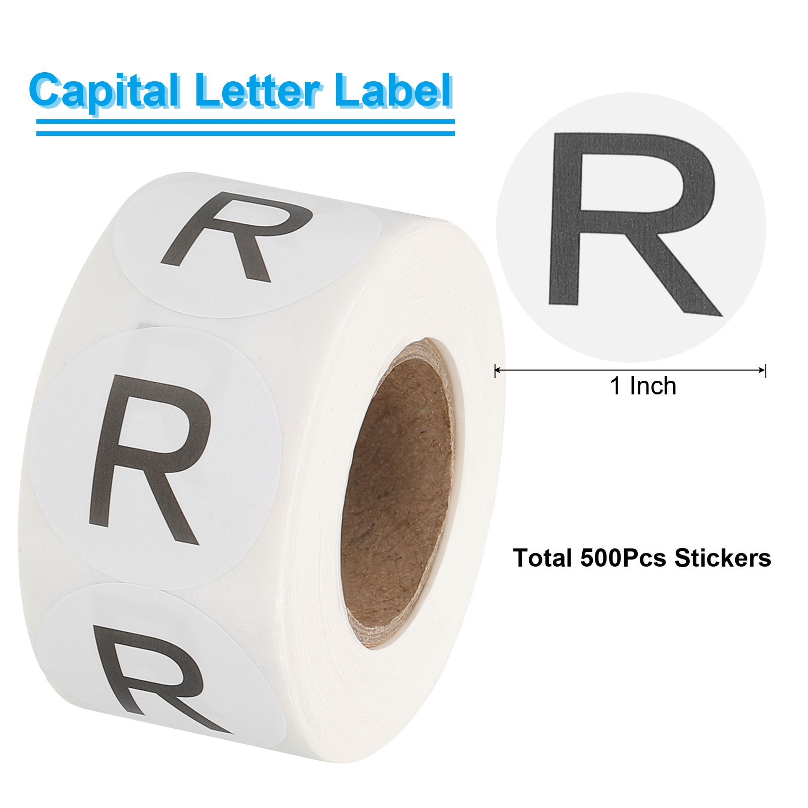 Letter R Inventory Labels, 1 Inch Capital Letter Stickers (1Roll/Total 500Pcs)