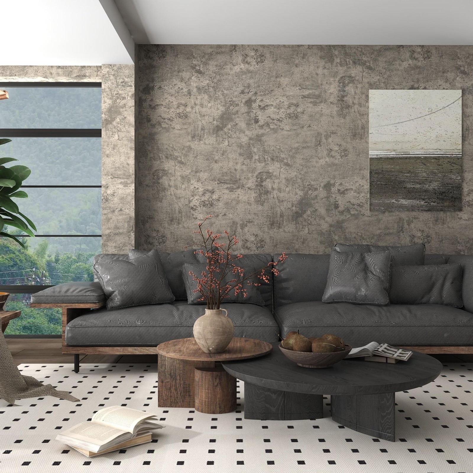 JSEVEM 48"×118" Extra Wide Thick Light Brown Grey Concrete Wallpaper Peel a