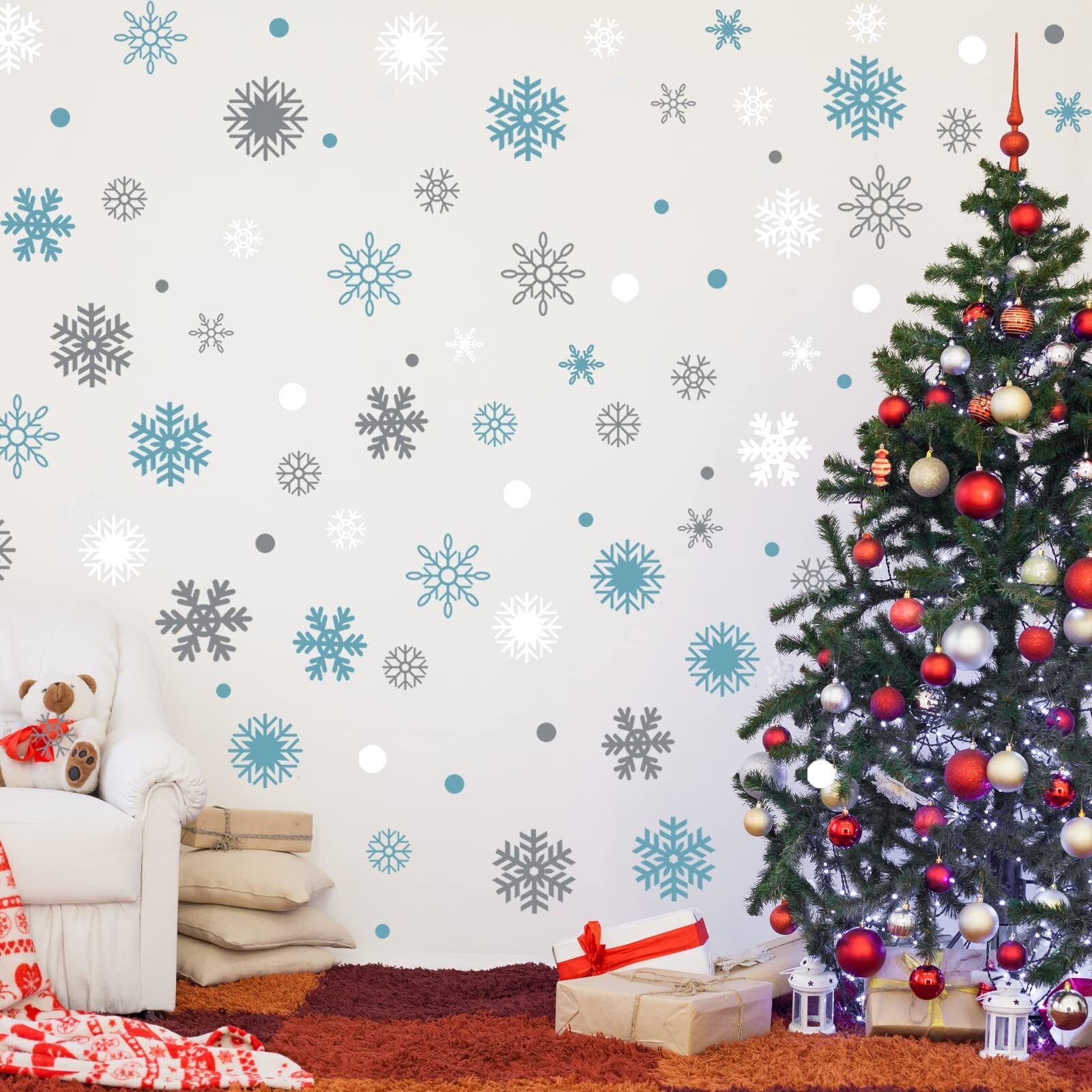 Outus 249 Pcs/ 6 Sheets Winter Snowflakes Wall Decals Snowflake Wall Winter C…