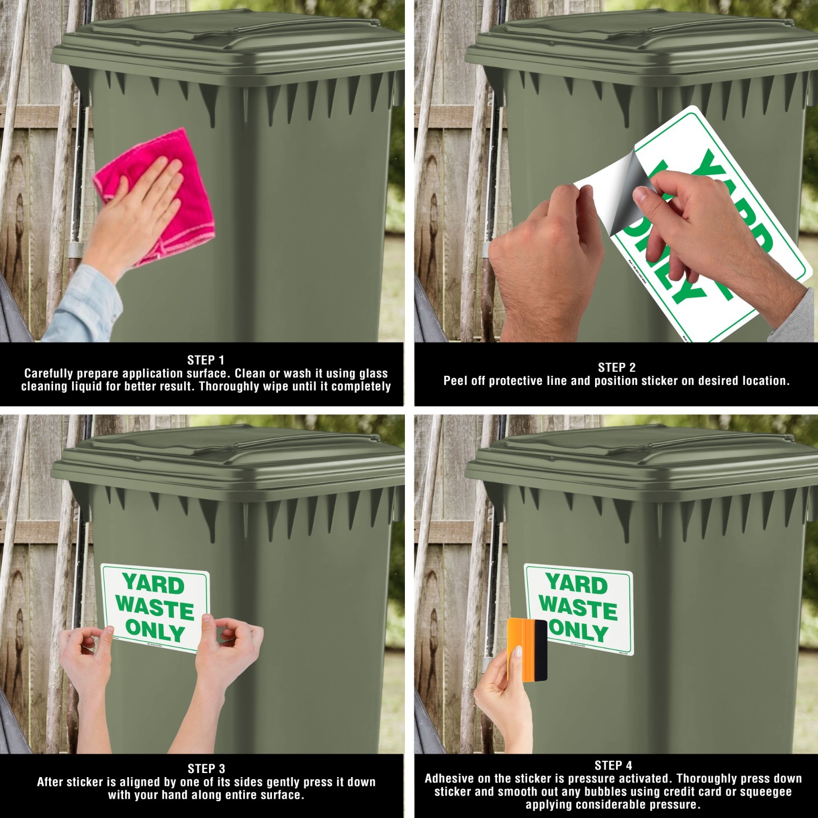 SIGNOGRAFX Yard Waste Sticker, Recycle Stickers for Trash Bins 04 Packs,10×7 in