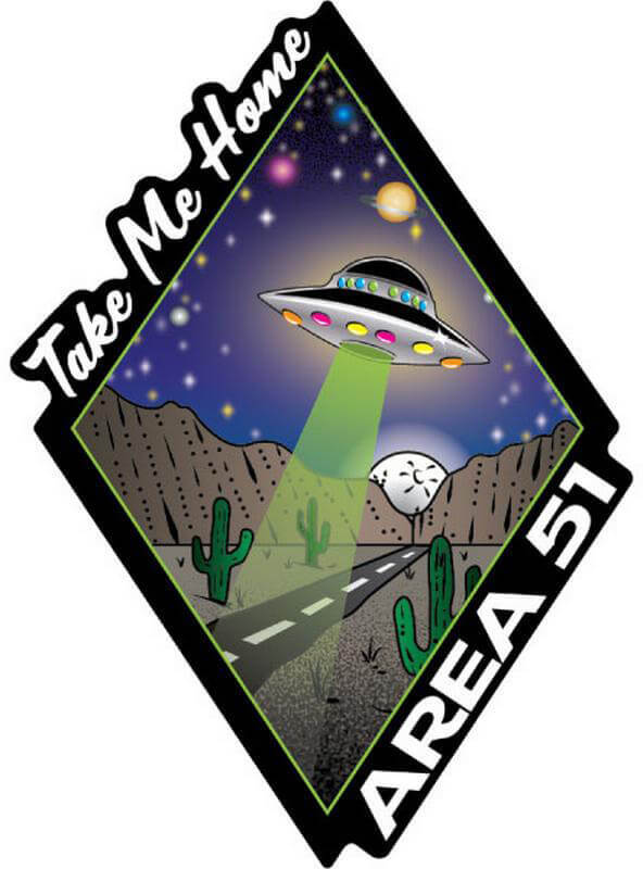 Take Me Home Area 51 UFO- Postcard Sized Vinyl Sticker 6" x 4.25"
