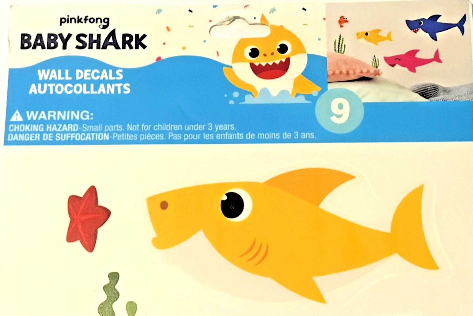 Room Mates Baby Shark Wall Stickers Removable Decals Nursery Kids Sheet of 9 New