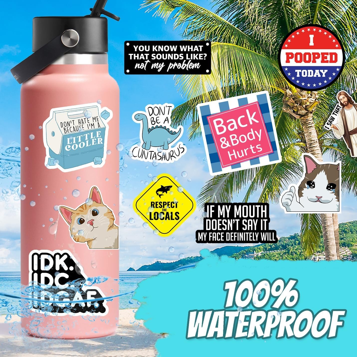 130 Pcs Funny Saying Stickers for Adults Quote Water Bottles Stickers Pack Water