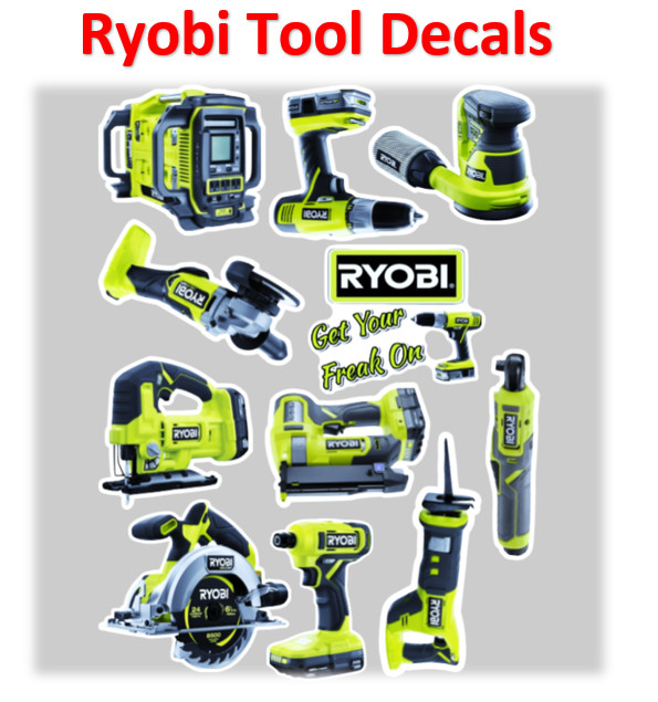 Ryobi Decal Sticker Set Tools Drill saw Battery fun toolbox decorate 11 piece