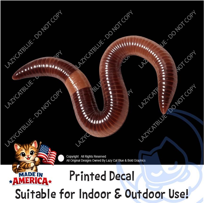 Worm Decal Sticker Earthworm Nightcrawler Fishing Bugs Nature Creepy Bait Garden