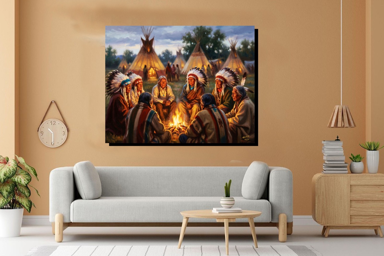 The War Council Native American Indian Art Historic Oil Painting SN/LE 25 Prints