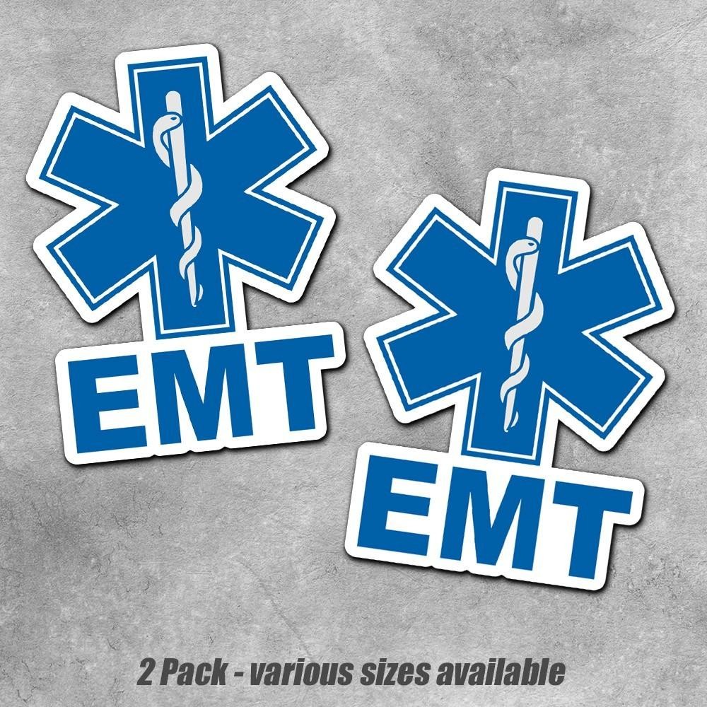 EMT Sticker Hard Hat Bumper Decal Helmet Safety Label Medical Vehicle Window 2pk