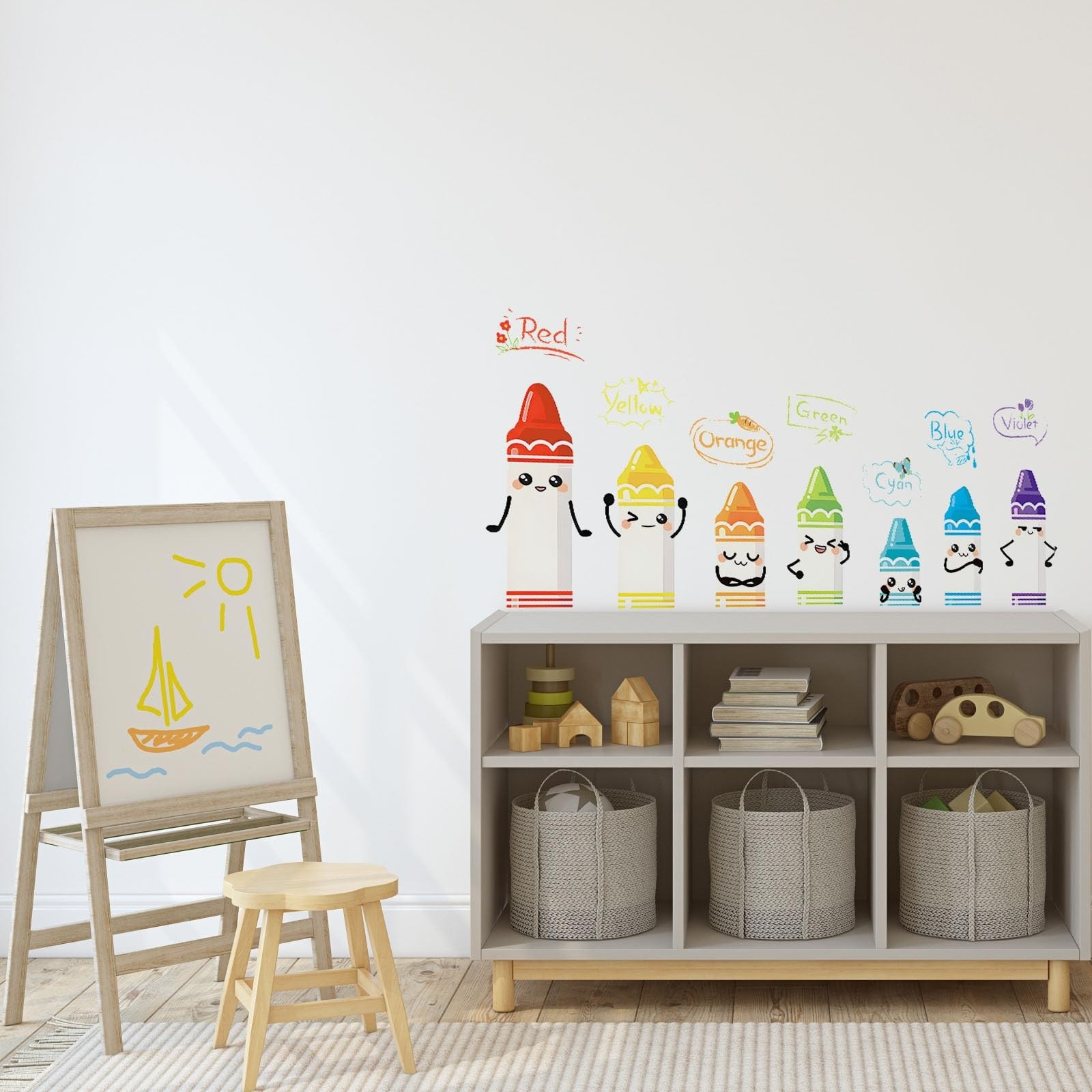 Cartoon Cute Colorful Crayon Self Adhesive Wall Decal Children's Rooms Kinder…