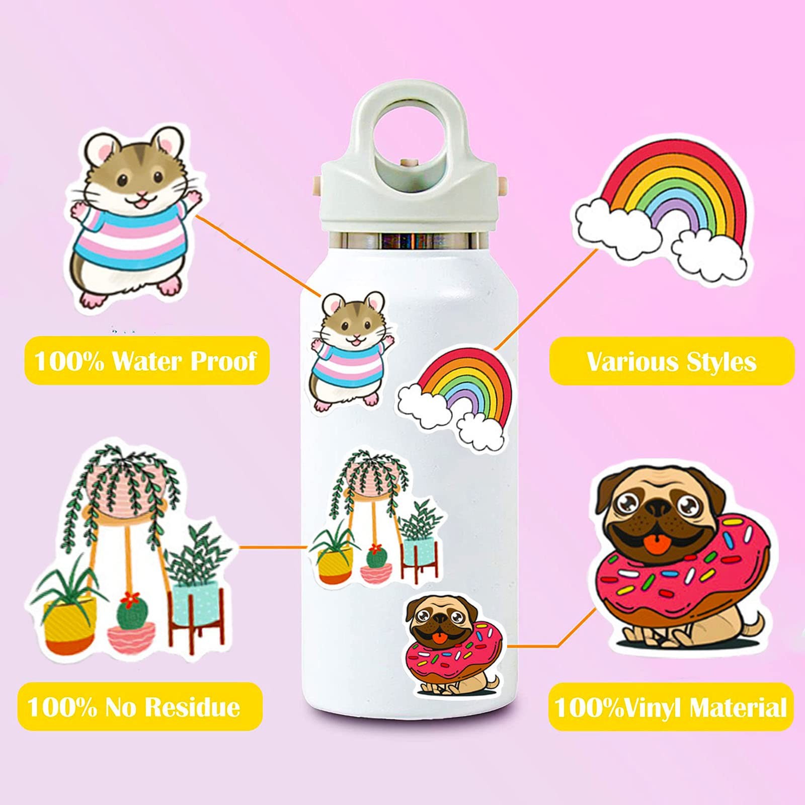 DothRayan Art Stickers for Kids Teens Adults, 100 Pcs Cute Aesthetic Vinyl Water