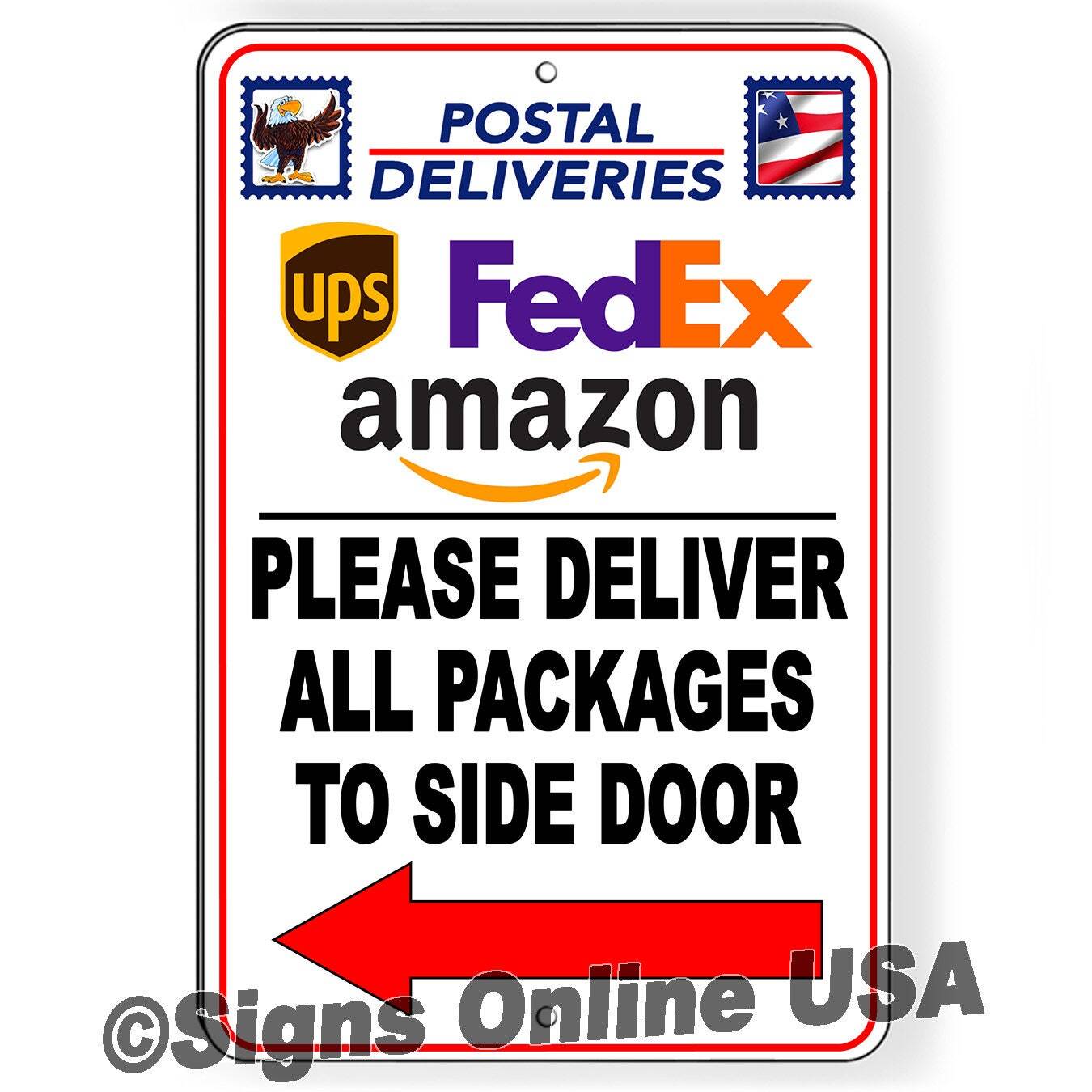 Deliver All Packages Side Door Arrow Left Metal Sign / Magnetic Sign /Decal /
