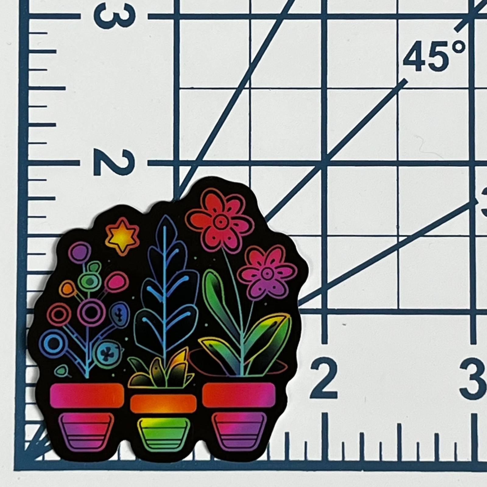 Retro Neon Potted Plants Vinyl Sticker Flower Garden Decal Glow Aesthetic Art