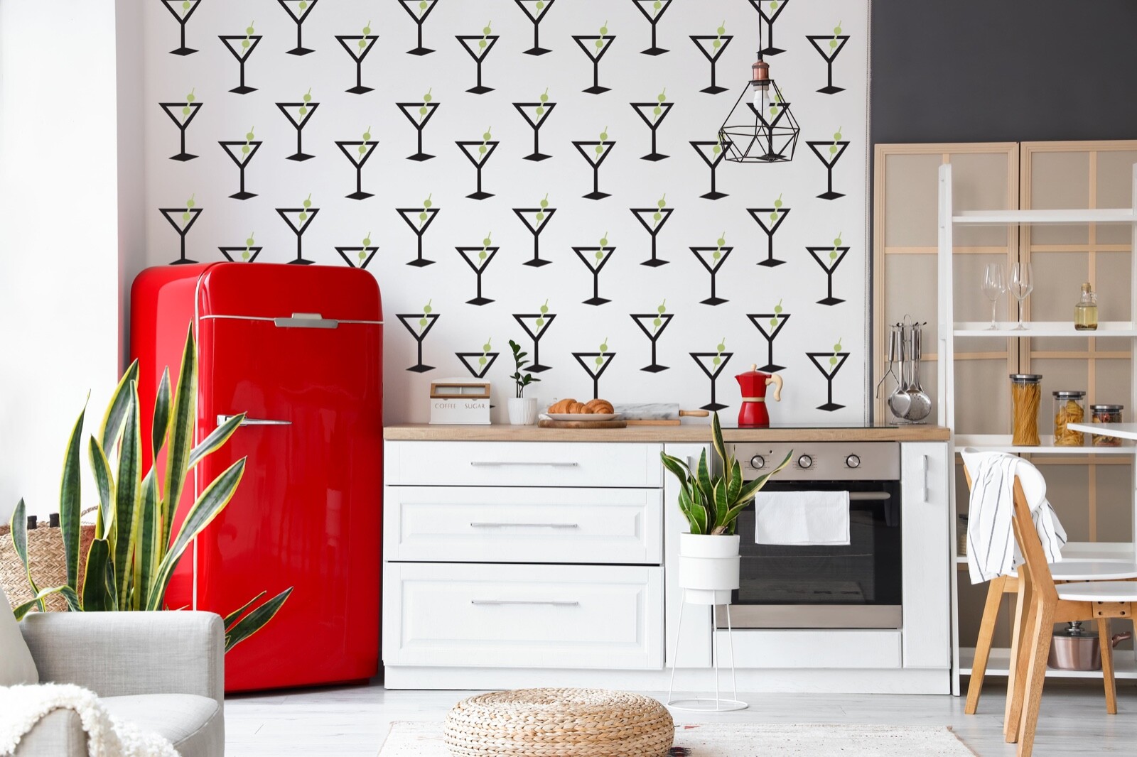 Martini Glass Decals, Mid Century Wall Decal, Cocktail Wall Decal, Retro Decal