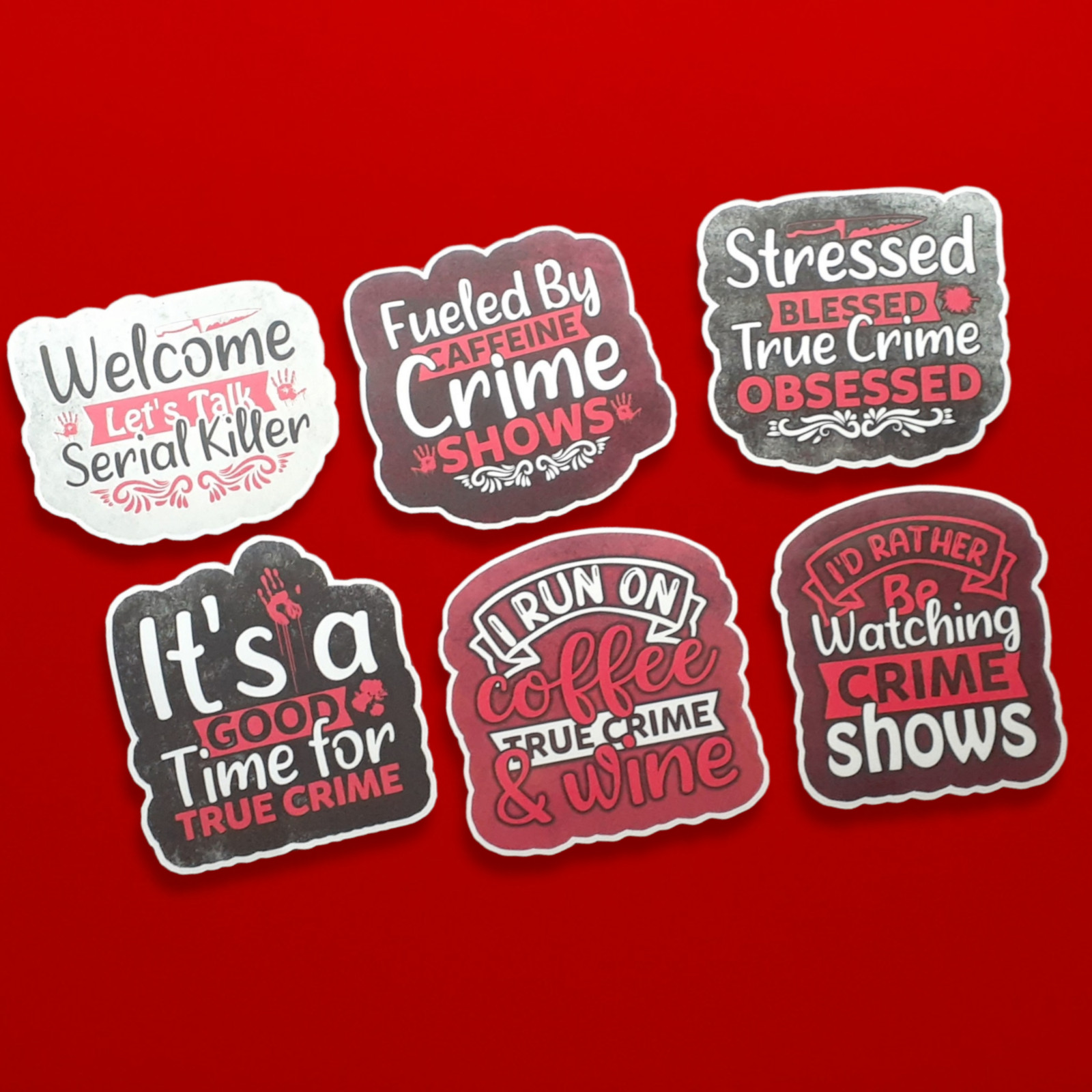True Crime Vinyl Stickers Water Resistant Choose Your Design