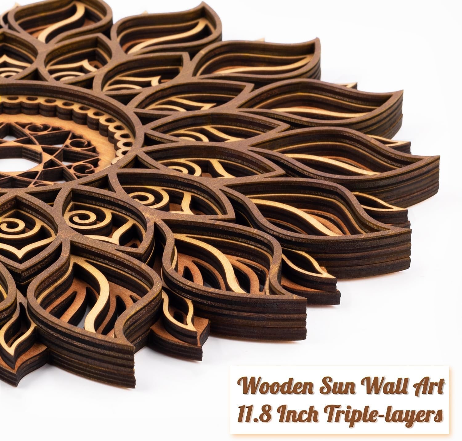 Handcrafted 11.8-Inch Wooden Sun Mandala Decor for Elegant Spiritual Spaces