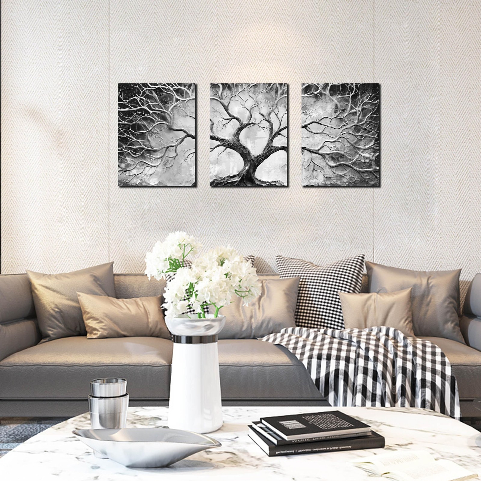 Tree Wall Art for Living Room – Modern Black and White Pictures Wall Art for …