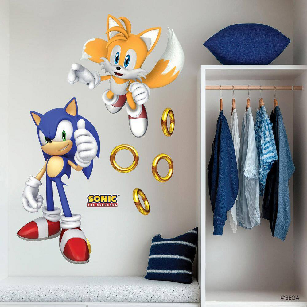 12-Piece Sonic the Hedgehog 42 In. X 35 In. Blue Sonic and Tails Wall Decals