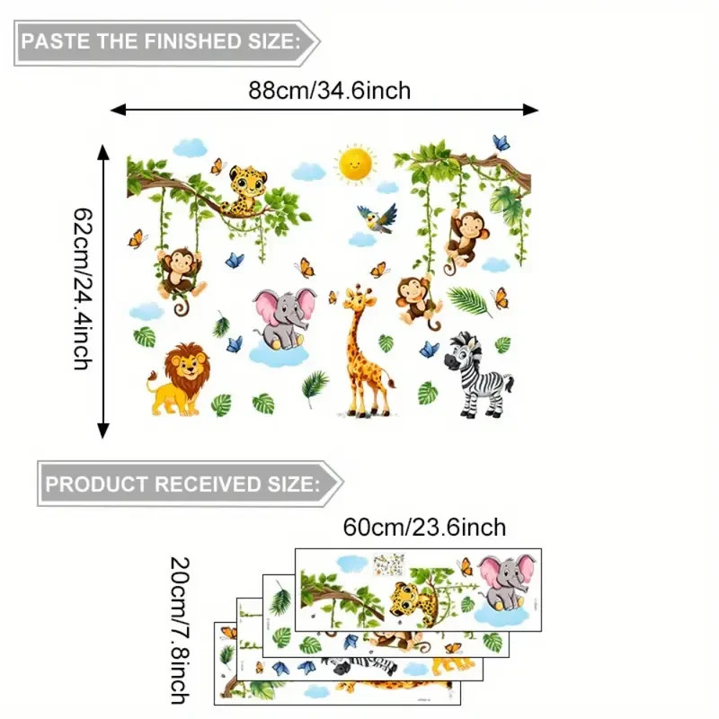 Jungle Safari Animal Wall Stickers Kids Room Nursery Wallpaper Décor Art