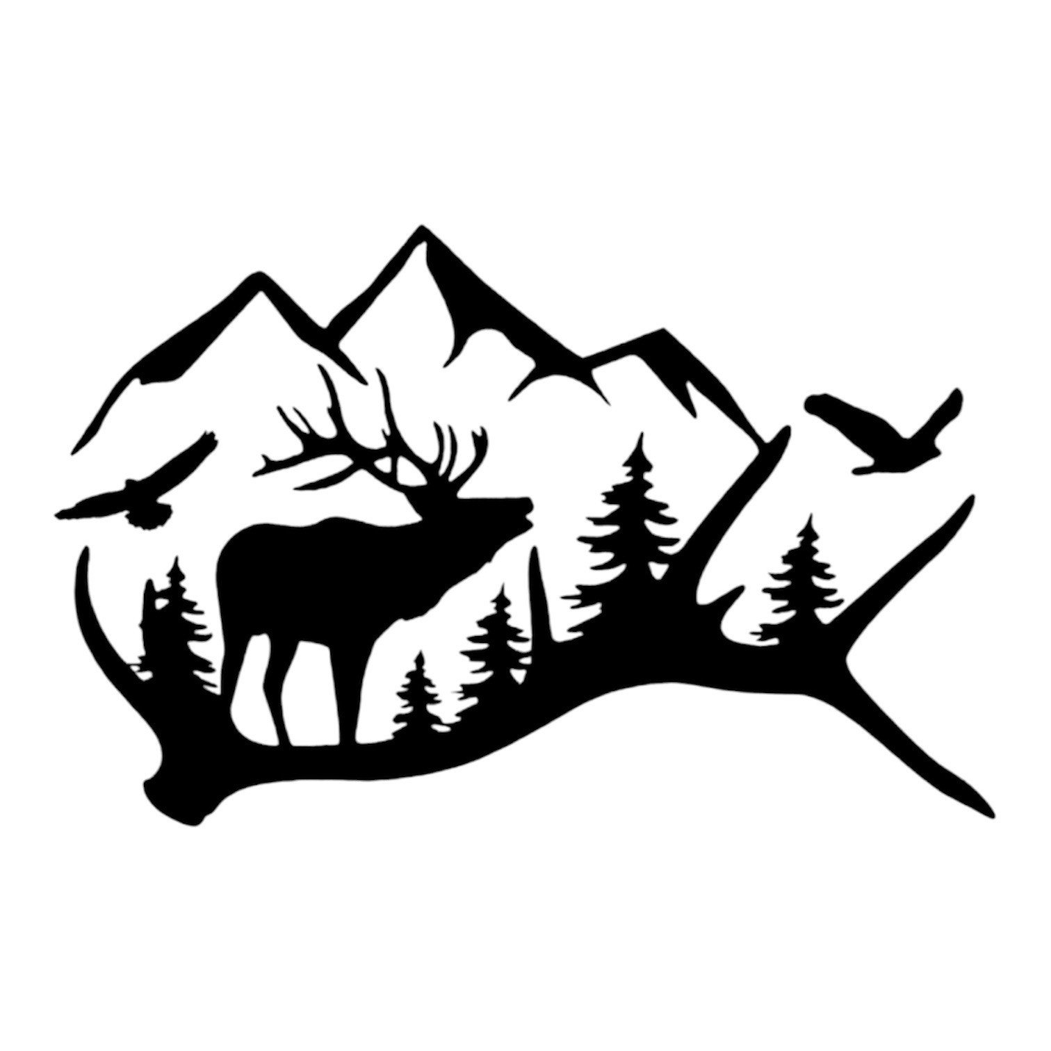 Elk antler mountain scene Decal for car Windows Laptops most Smooth Surfaces
