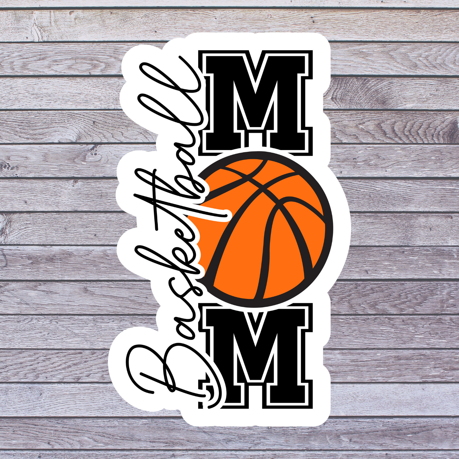 Basketball Mom Sticker Vinyl Decal Sports Mom Orange Ball Script Design