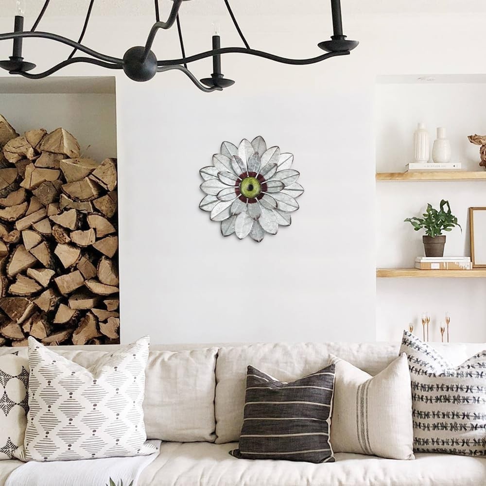 Metal Wall Decor Flower Art 11" Rustic Boho Bedroom Patio