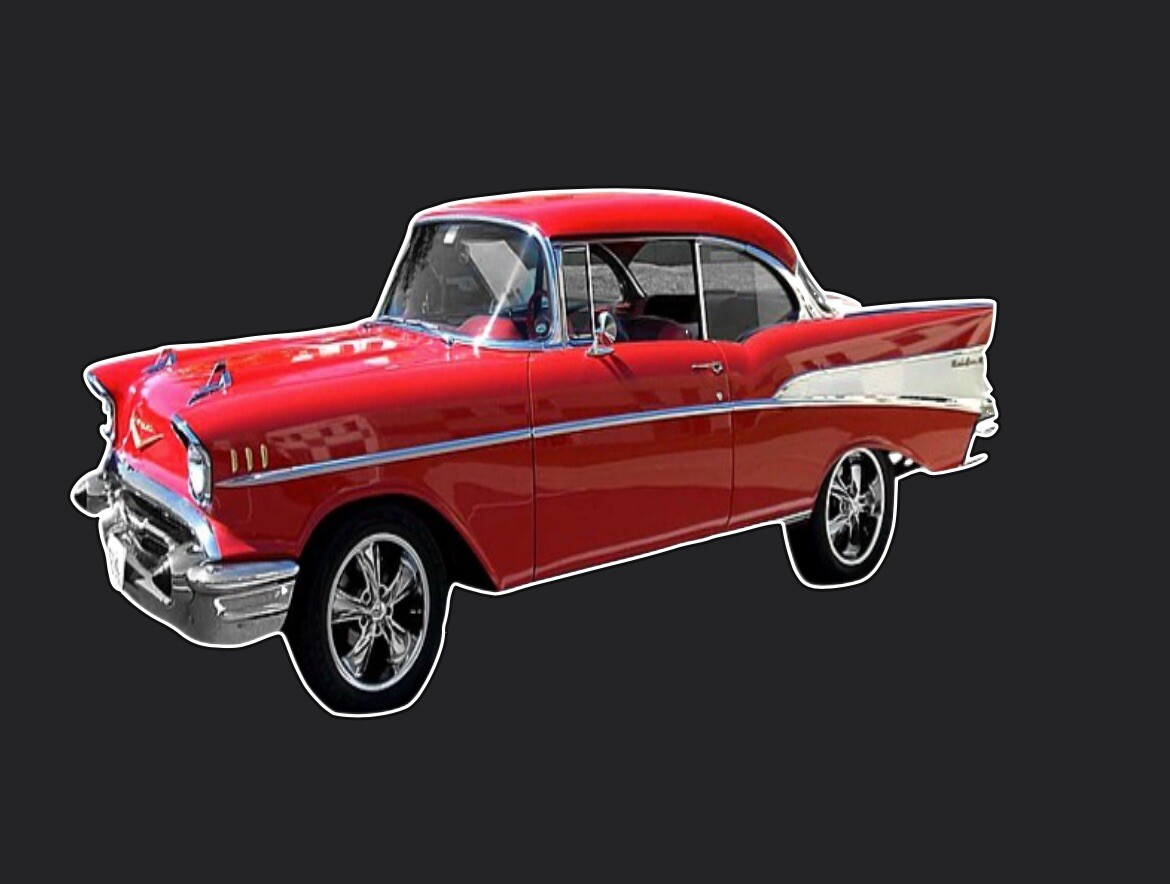 New 57 Red Chevy Car Vinyl Decal Sticker 3" Wide X 1.75" Tall