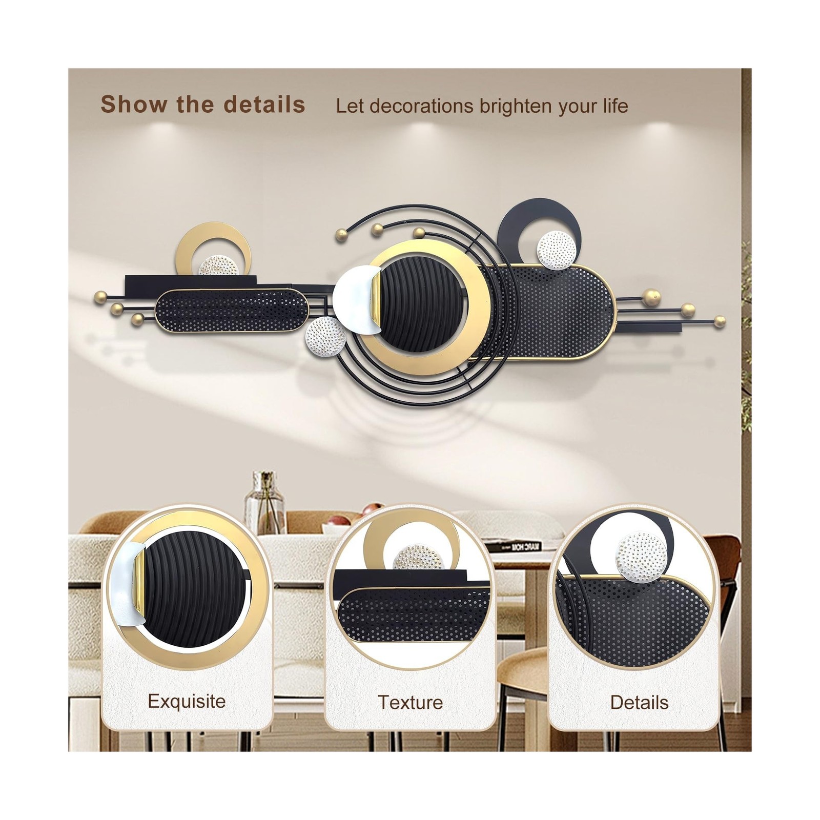 Wall Art ,Modern Creative Geometric Circular Metal Wall Sculptures, 58"×18"