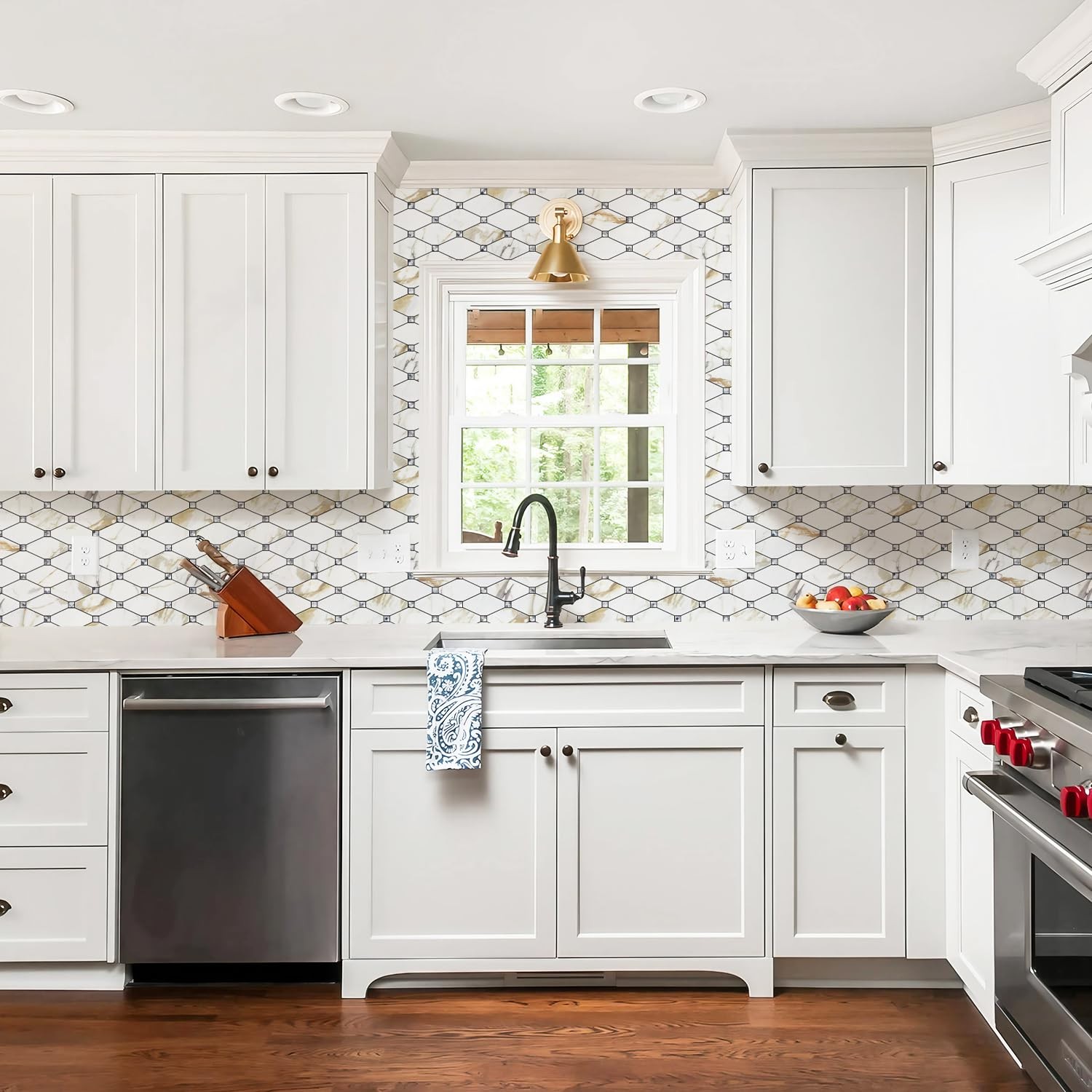 STICKGOO Peel & Stick Backsplash – 10 Sheets Calacatta Gold PVC Mosaic Tiles
