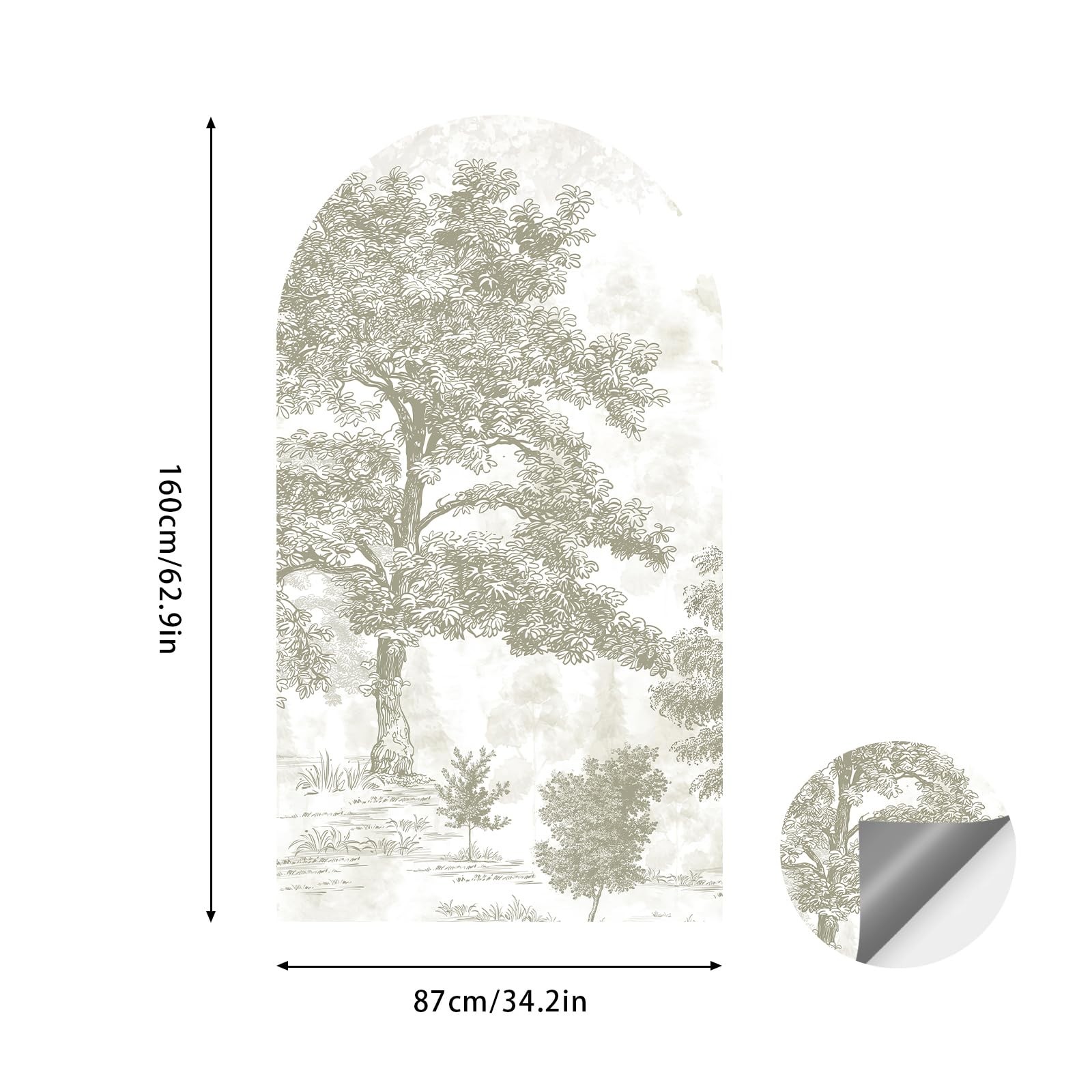 Large Arch Wall Decal Vintage Forest Wall Decal 63"x 34.6" Peel and Stick Bei…