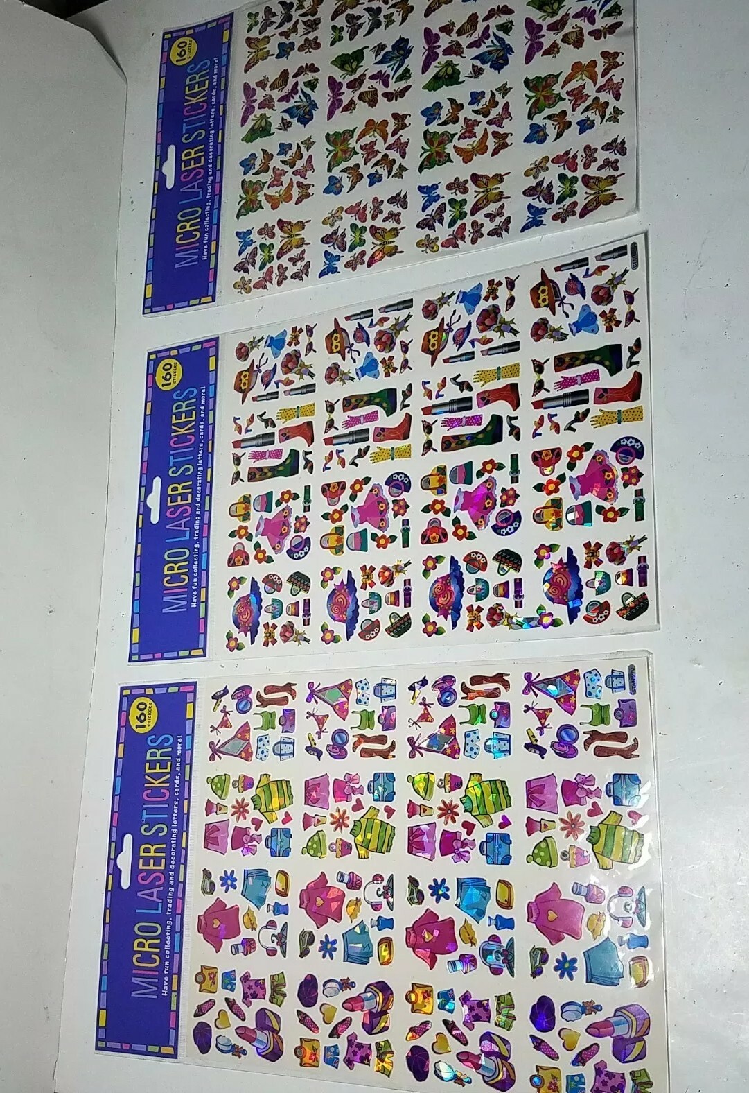 480 Pcs Micro Laser STICKERS PACK Decals Pop Art Butterflies Girls Fun Colors