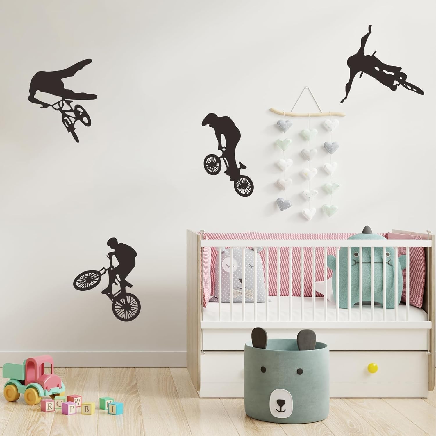 4 Pcs Black BMX Cyclist Jump Bicycle Extreme Sports Bike Rider Wall Decor Sti…