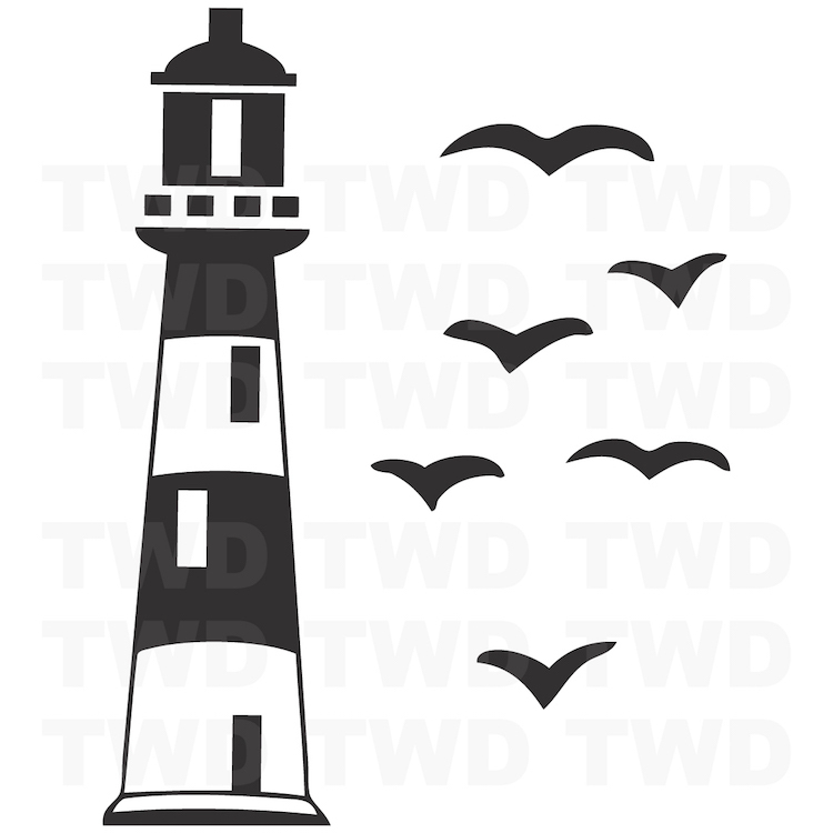 Lighthouse Wall Decal, Seaside Scenery Wall Vinyl, Seagulls Wall Stickers, b21