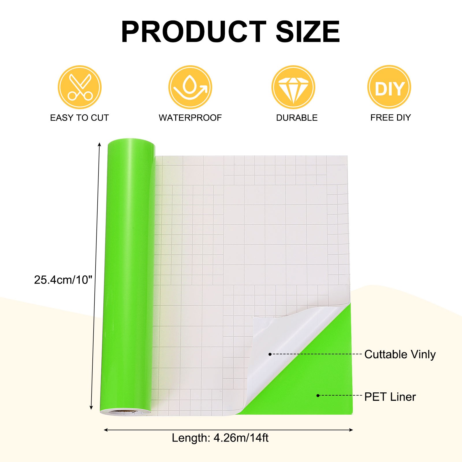 Light Green Permanent Vinyl, 10 Inch x 14ft Adhesive Vinyl Roll