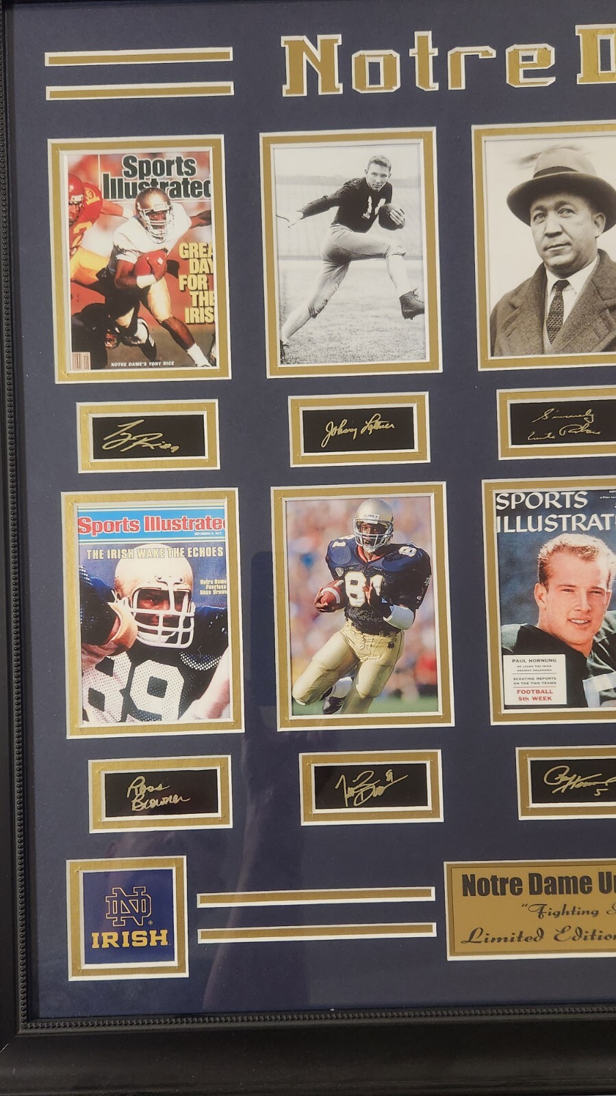PRICE REDUCED – Notre Dame laser-etched auto wall decor (featuring Irish greats)