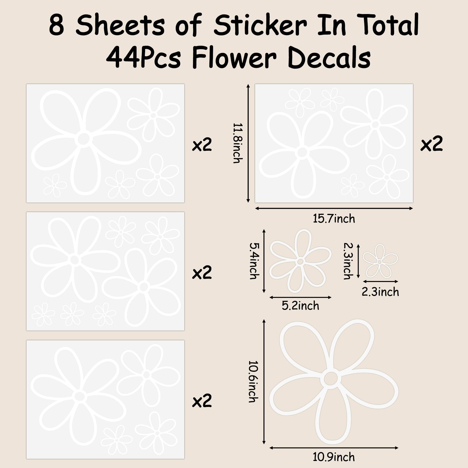 White Flower Wall Stickers- 44 Pcs Cute Decals Room Decor for Girls