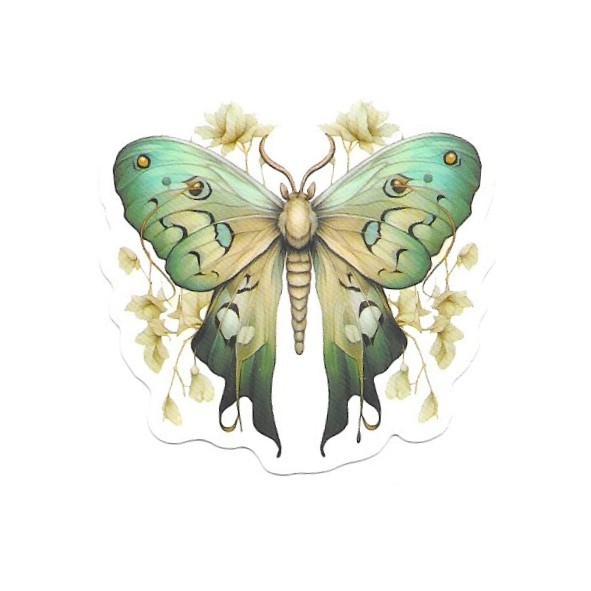 Mint Green Floral Moth Vinyl Sticker Vintage Butterfly Insect Journal Laptop