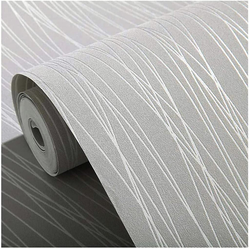 10M 3D Textured Wallpaper Roll Non-Woven Plain Stripe Wall Sticker for Bedroom