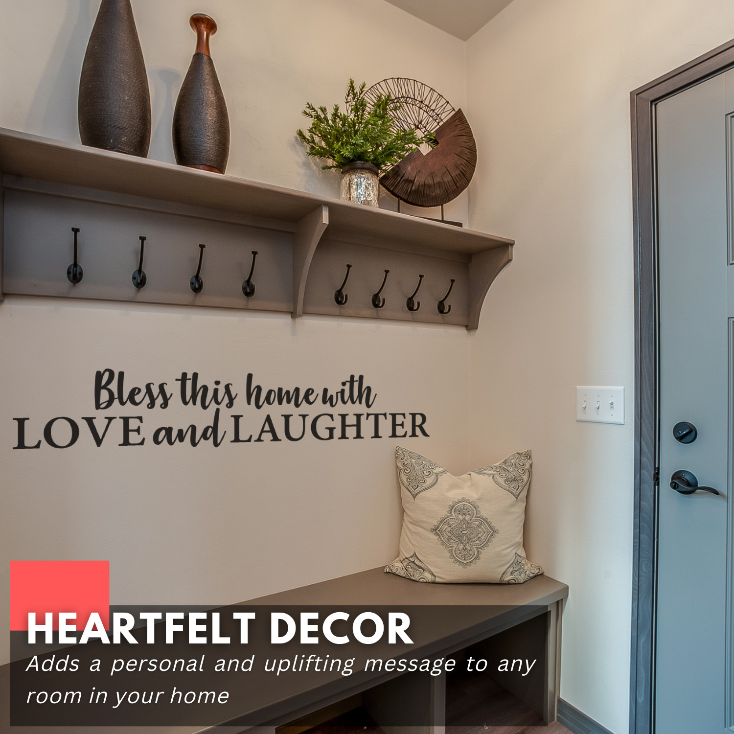 Inspirational Wall Decal – Bless This Home with Love and Laughter – Family Decor