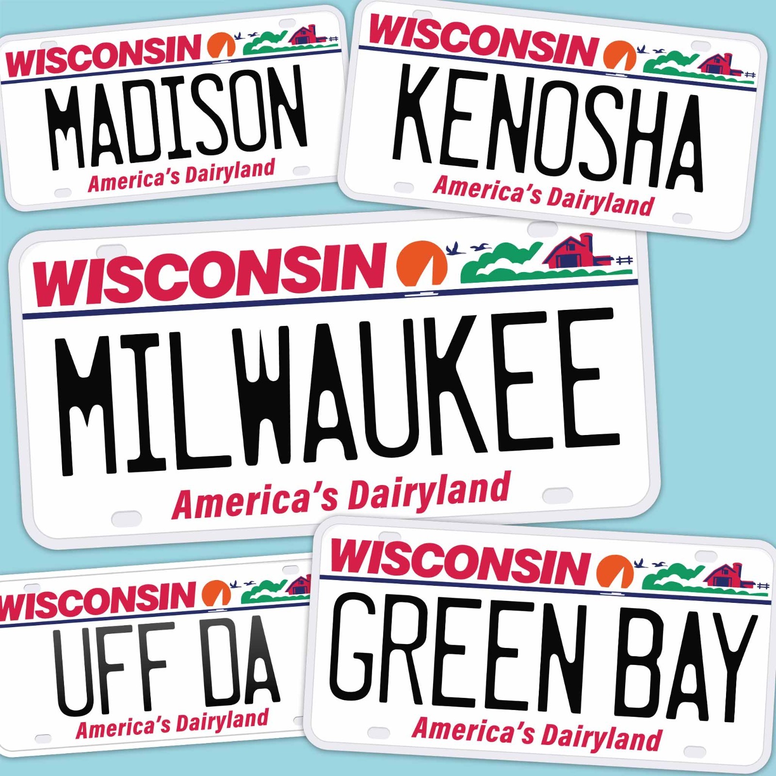 Wisconsin License Plate Sticker – Choose from 10+ WI Cities & Sayings