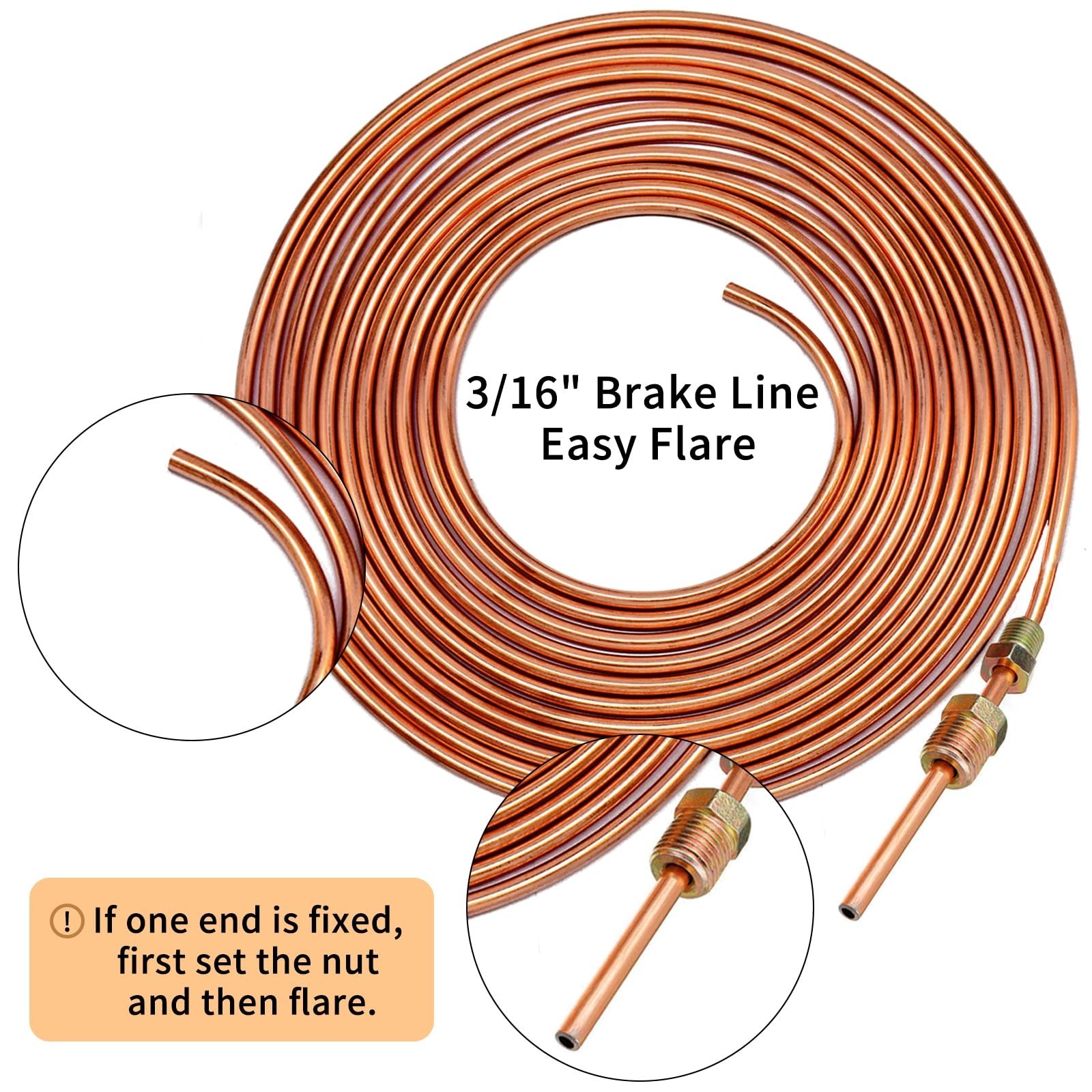 3/16" Brake Line Kit – 25 Feet Copper Coated Brake Tube, Rust-Proof Tubing Ro…