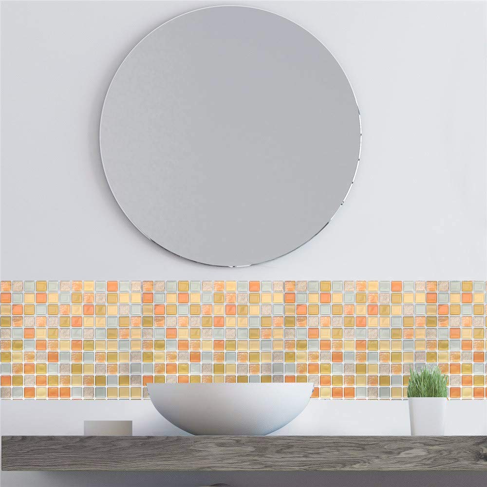 3D Mosaic Tile Sticker Removable Wallpaper Tile Yellow, 3D Self Adhesive Wall…