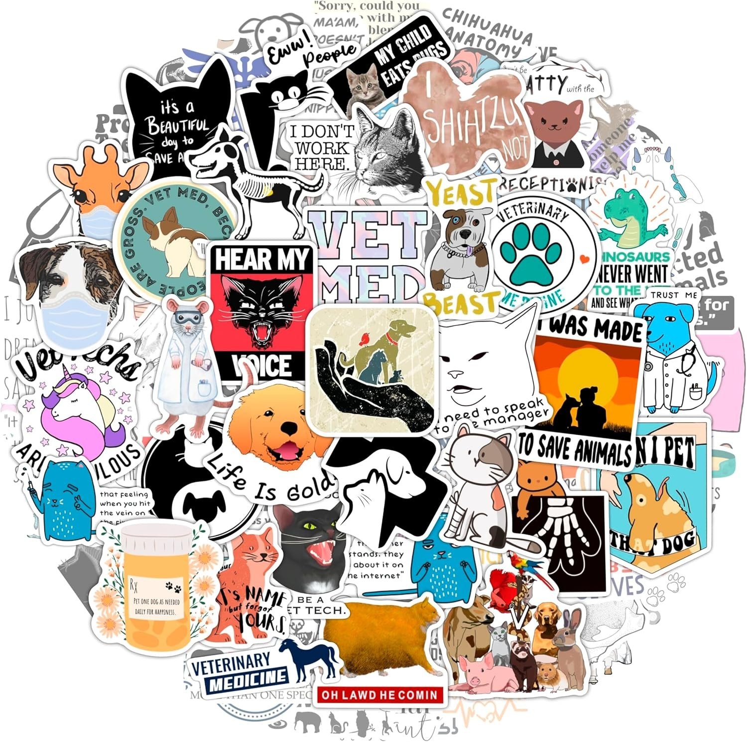 100 Count Veterinary Stickers – Humorous Decals for Vets & Pet Lovers