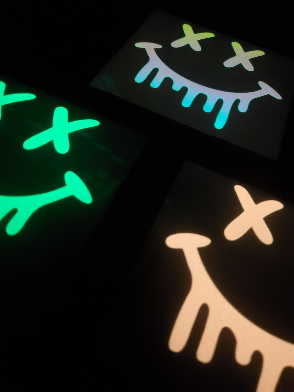 Glow In The Dark Smiley Face Drip Vinyl Decal Medium Size Sticker Bright Opal