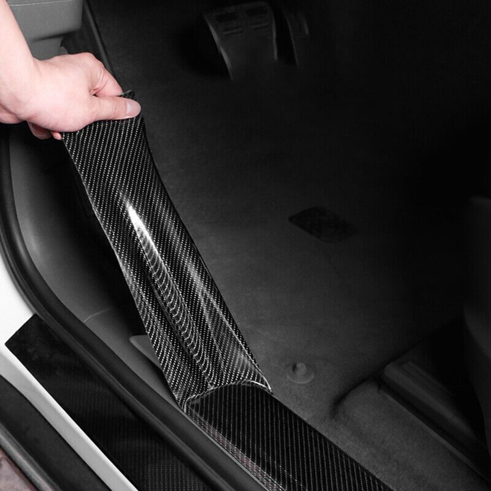 3pcs Carbon Fiber Car Stickers Door Sill Anti-Scratch Tape DIY Protection Film
