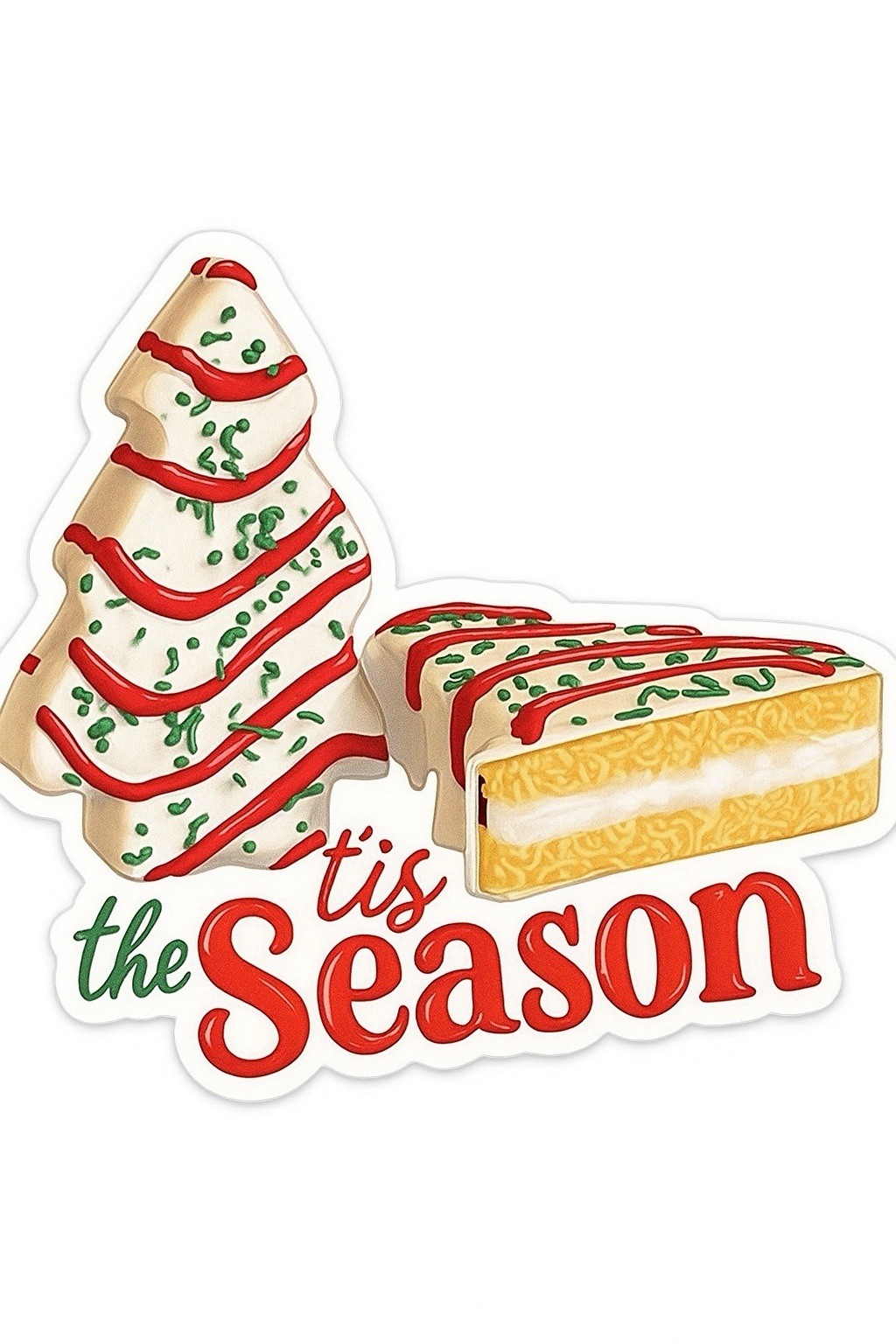 Tis The Season Christmas Little Cake 3” Vinyl Sticker Debbie Snack Holiday